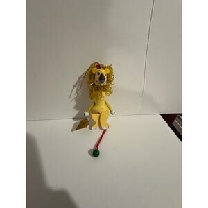 Vintage Wizard of OZ ornament 1980s Cowardly Lion - wood pull string